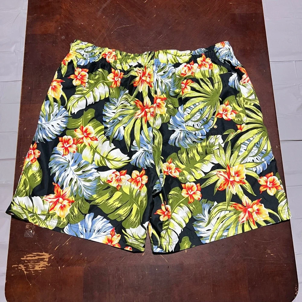 OP Ocean Pacific Mens XL Tropical Floral Swim Trunks Black Green Y2K OM26331Y